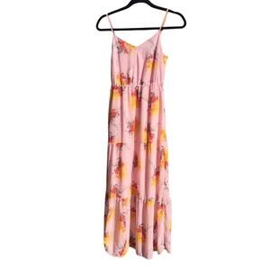 J.CREW Womens Maxi Tiered Dress Size 00 Pink Floral Preppy Boho Beach Resort